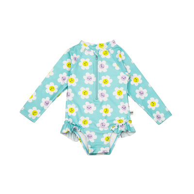 Baby/Toddler Girls Rash Guard One Piece Ruffled Swimsuit - Daisy