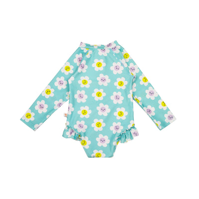 Baby/Toddler Girls Rash Guard One Piece Ruffled Swimsuit - Daisy