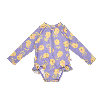 Baby/Toddler Girls Rash Guard One Piece Ruffled Swimsuit - Pineapple