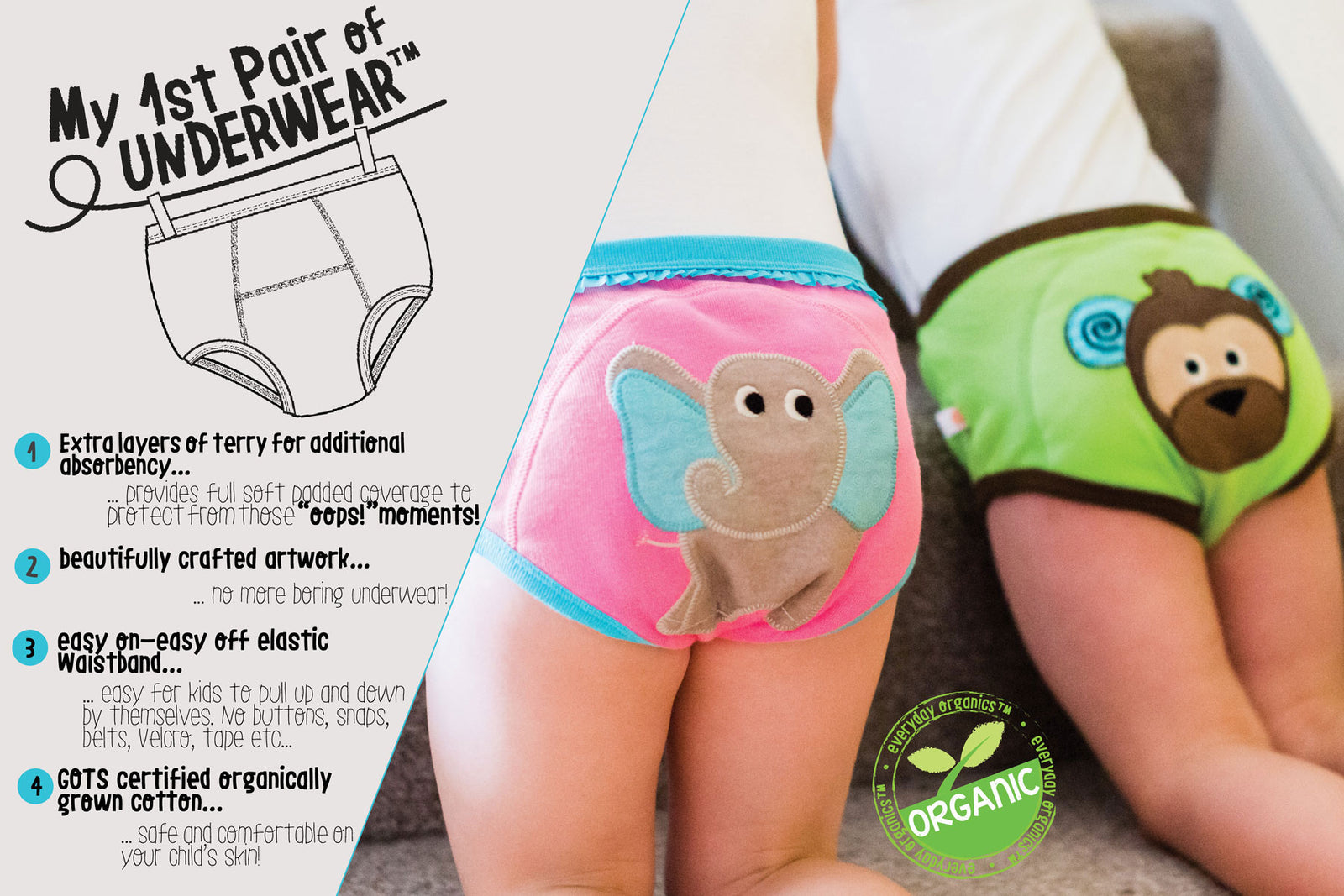 Toddler Organic Potty Training Pants (3-pk) - Jurassic Pals